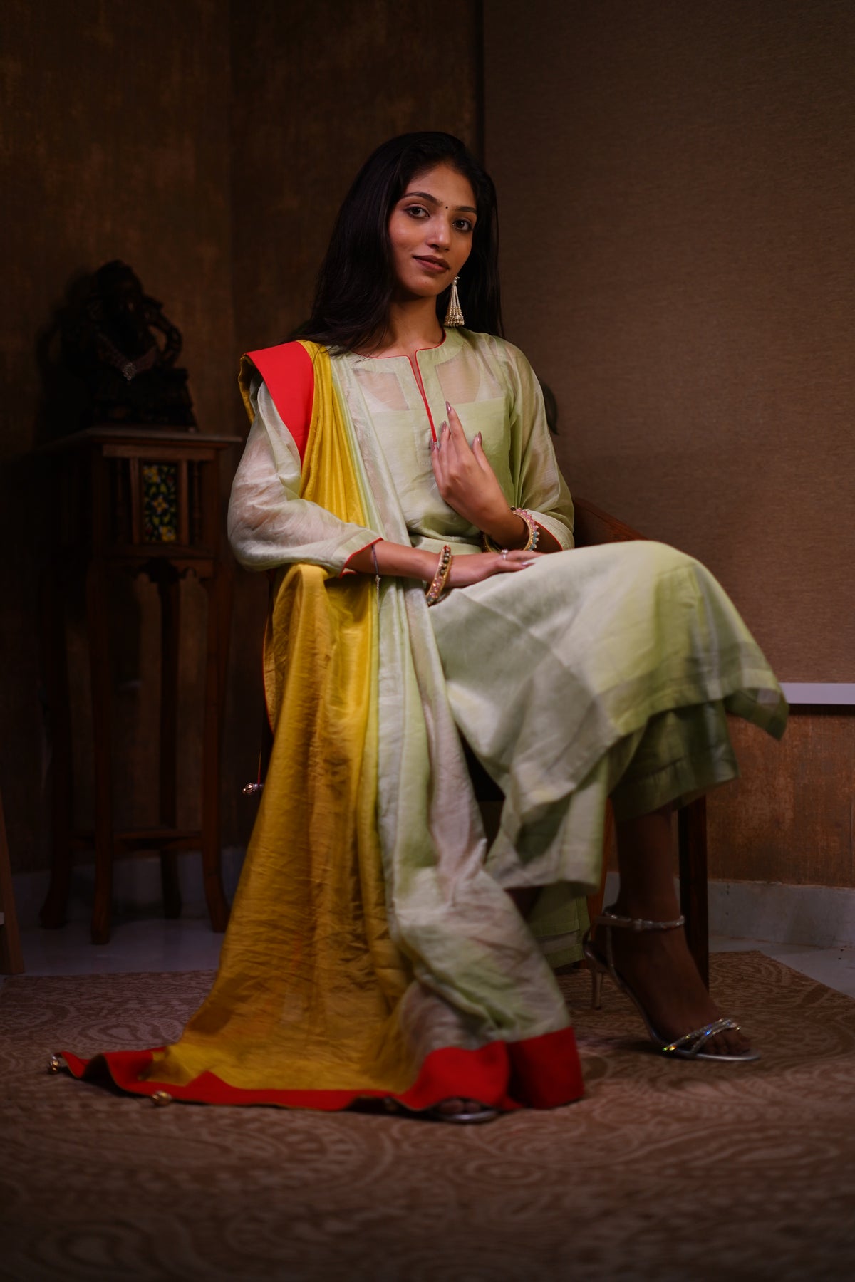 Pure Mul Chanderi Hara-Pila Suit Set