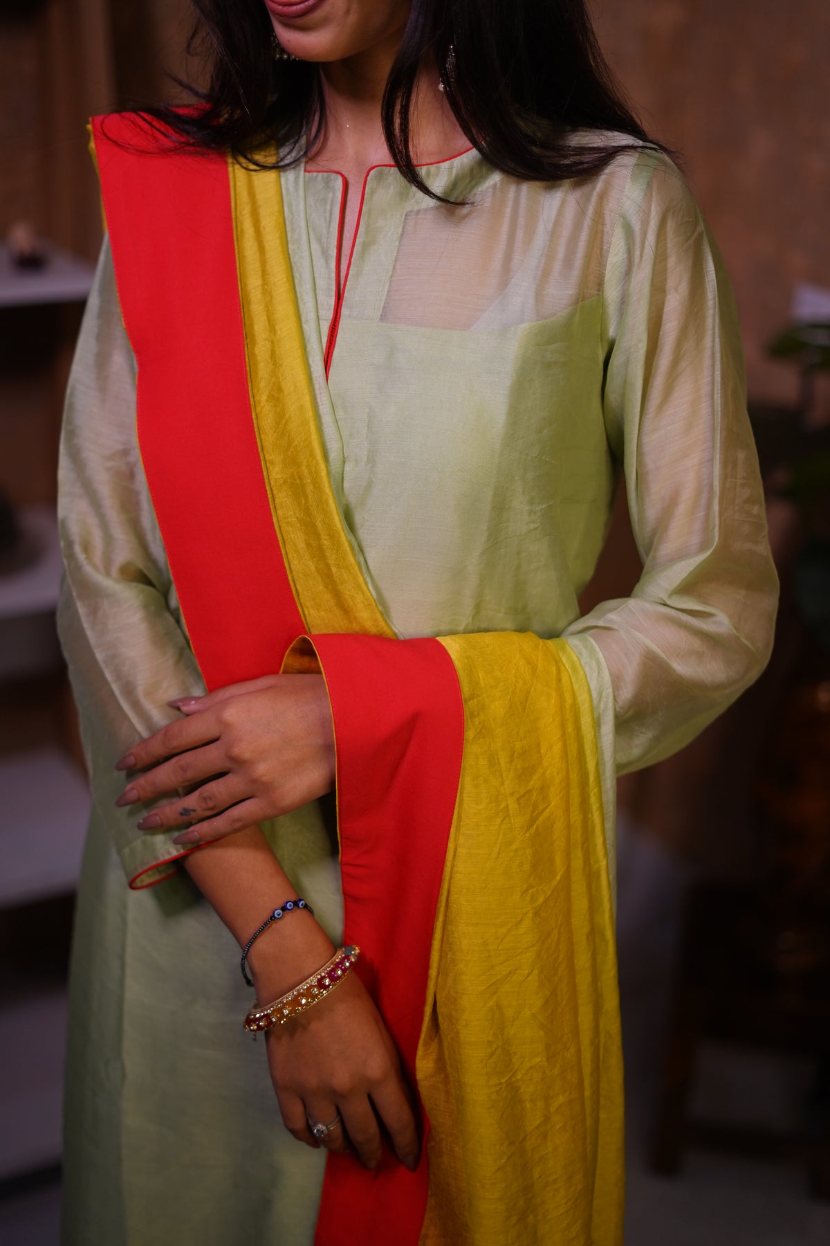 Pure Mul Chanderi Hara-Pila Suit Set